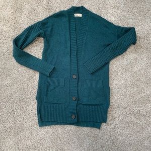 Green, button down sweater